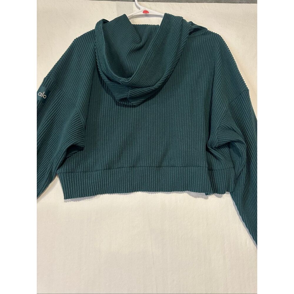 Alo Yoga Ribbed Cropped Muse Hoodie Midnight Green Sold Out Color Women’s M - Picture 4 of 7